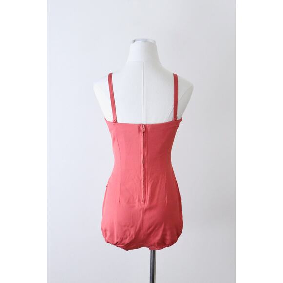Vintage 1950s Size XS Sweetheart Draped Sheath One Piece Bathing Suit Coral Pink - Picture 6 of 10